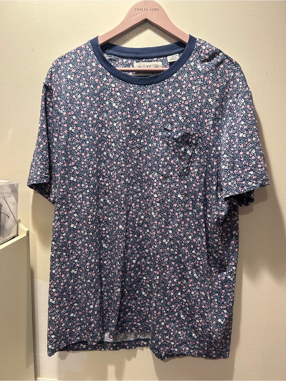 Original Penguin Navy Short-Sleeve Floral Pocket Tee with Pink Accents